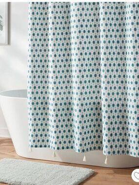 Threshold Boho Aqua Teal Ikat Pattern Cotton Blend Shower Curtain 72" x 72" New